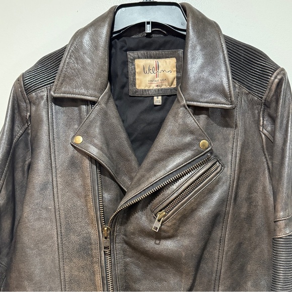 VTG Wilson’s Distressed Leather Biker Jacket Men’s Medium M Brown Moto Classic - Picture 7 of 12